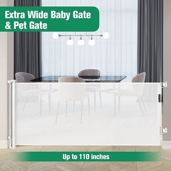110" x 35" Retractable Baby Gate – Indoor/Outdoor Driveway Safety Barrier Fence - Picture 8 of 13